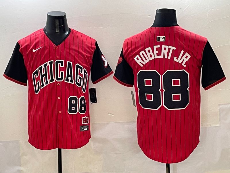 Men Chicago White Sox 88 Robert jr Red Stripe Joint Name 2025 Nike MLB Jersey style 1